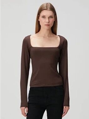 SKIMS Brown Square-Neck Long Sleeve Top